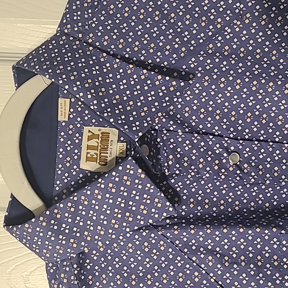 ELY CATTLEMAN MENS BLUE PATTERN LONG SLEEVE WESTERN SHIRT BIG AND TALL SIZE XXL - Picture 6 of 8